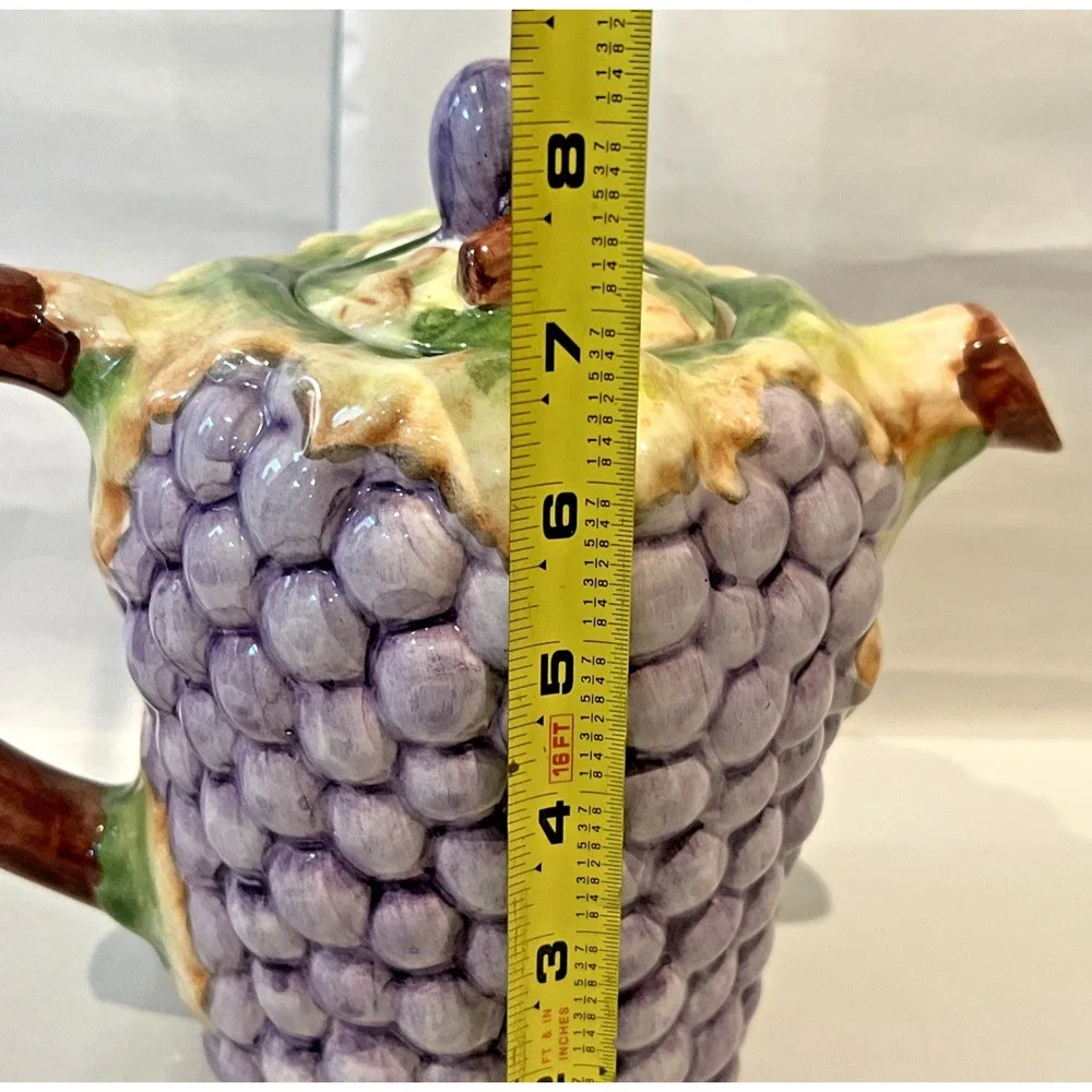 VTG Majolica Grape-Vines Motif Ceramic Tea / Coffee Pot‎ Portugal | Hand Painted